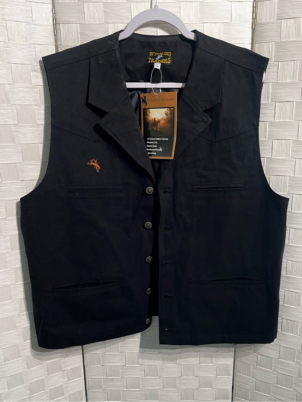 Wyoming Traders Mens Bronco Canvas Vest Size Large Black Western Cowboy Rodeo
